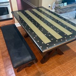 Solid Wood Dining Table with Bench Set