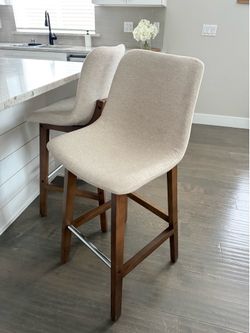 Arseniy 28" Upholstered Low Back Solid Wood Kitchen Dining Bar Stool (Set of 2)