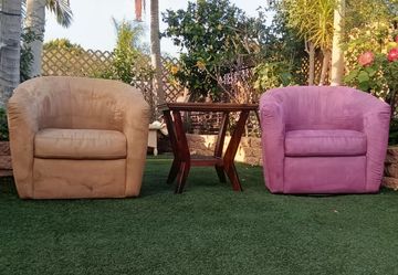 Pottery Barn Micro fiber  Swivel Armchairs with Glass Top Table -  ( PRICE FOR ALL TOGETHER )