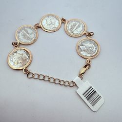 10K Gold & Sterling Silver Coin Bracelet 