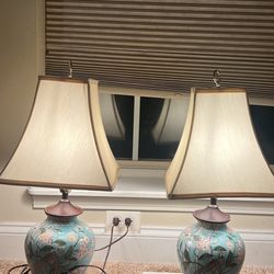 Vintage Japanese /Chinese Porcelain Vase Lamps. One has small chip on side see pics 