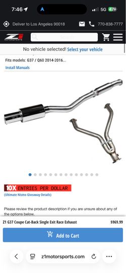 Z1 G37 Coupe Cat-Back Single Exit Race Exhaust