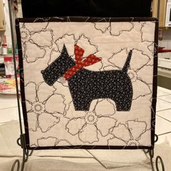 Adorable Scottie Fabric Flag with a metal stand