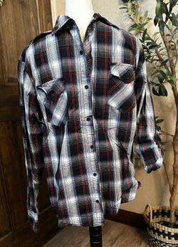 Mens Point Zero Casual Dress Shirt Lg, Long Sleeve Button Down Black Red White