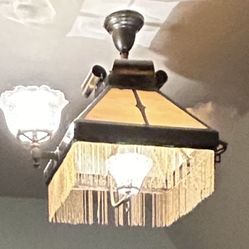 Antique Slag glass & Brass  Light Pendant 
