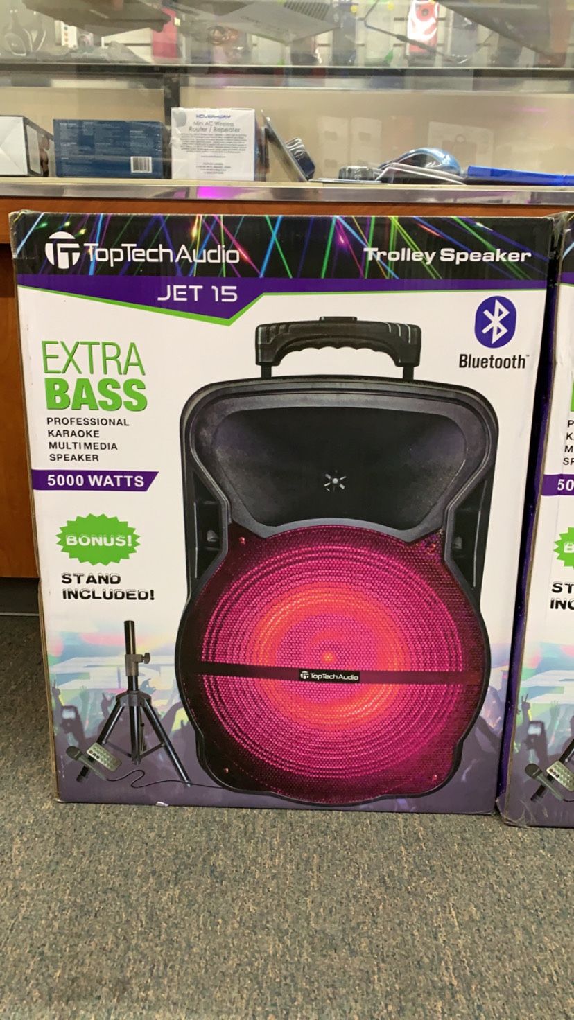 15” Bluetooth speaker rechargeable with mic and stand