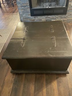 Dark Rustic Solid Wood Coffee Table with Iron Hinges