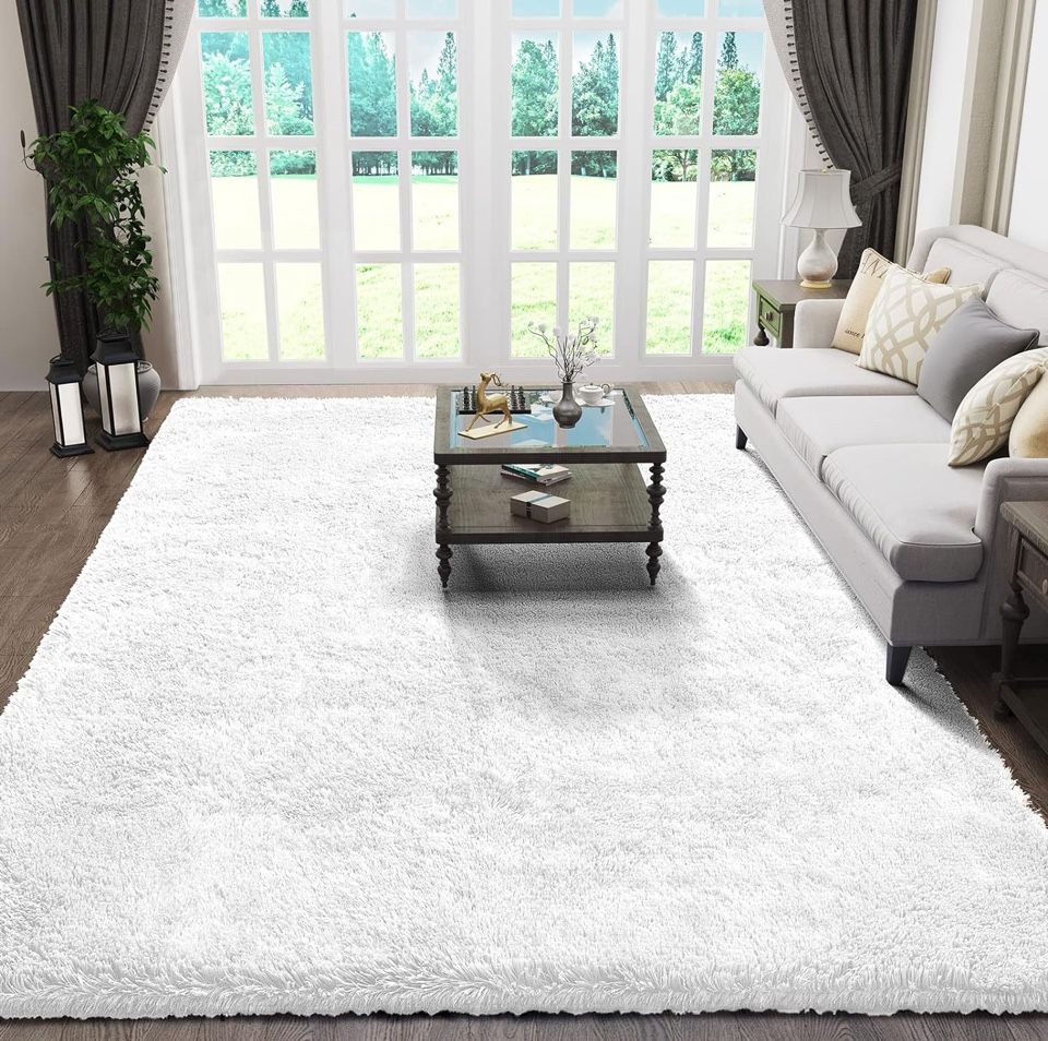 Open Box Ophanie 6x9 White Rugs for Living Room, Large Fluffy Shag Fuzzy Plush