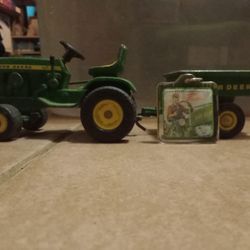 Vintage John Deere Tractor With Trailer Plus Key Chain Gone.