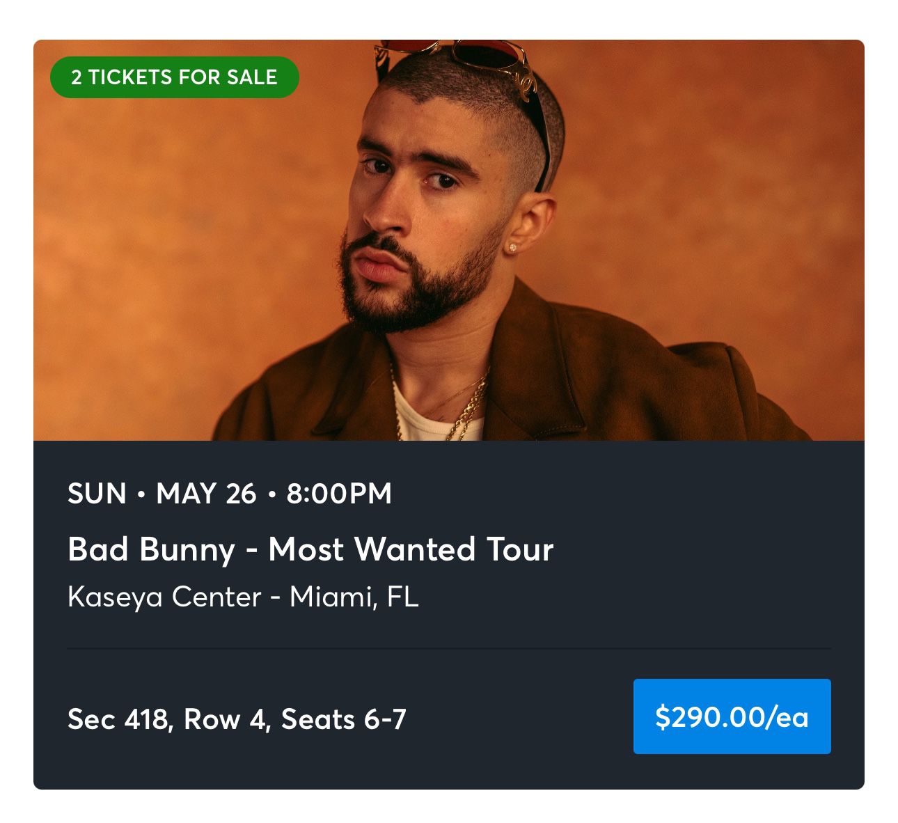 Bad Bunny Miami Concert Ticket For Sale 