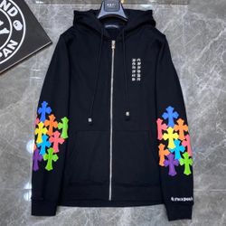 Chrome Hoodie Hearts Rainbow Zip Up Logo Denim Pullover Tears Hooded Jacket S, M, L, XL Coat 
