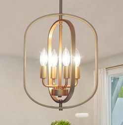 Gold Chandelier for Dining Room Light Fixture, 4 Light Entryway Light Fixture
