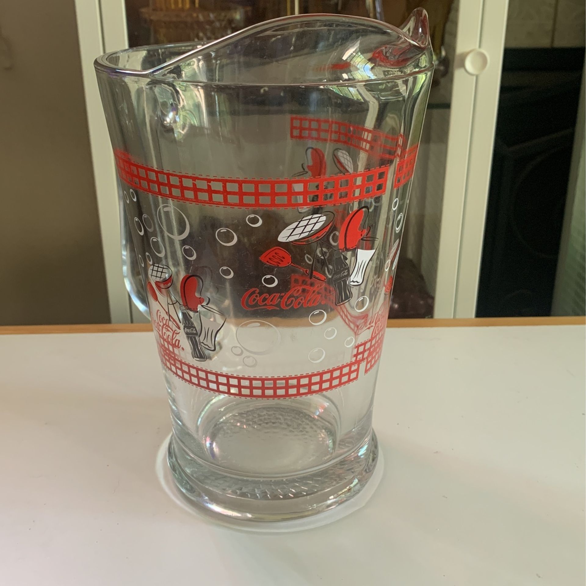 Vintage Coca Cola Cook Out Glass Pitcher