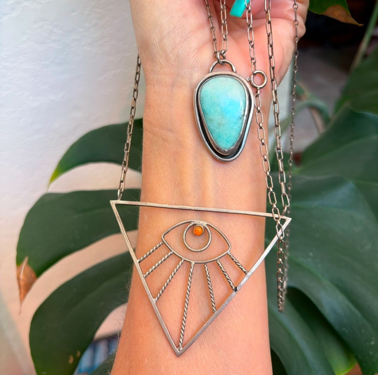 Sterling Opal Evil Eye Necklace & Turquoise Pendant