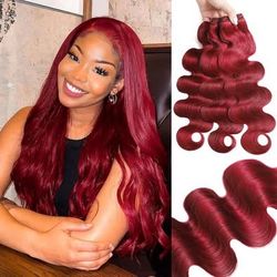 18 Inch Burgundy Human Hair Bundles Dark Wine Colored Real H hear 3 Bundles Sew in Quick Weave Weft