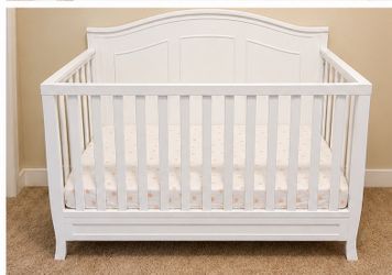 White Wood Baby Crib with Mattress