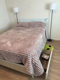 Full size Metal bed frame with outlet and storage