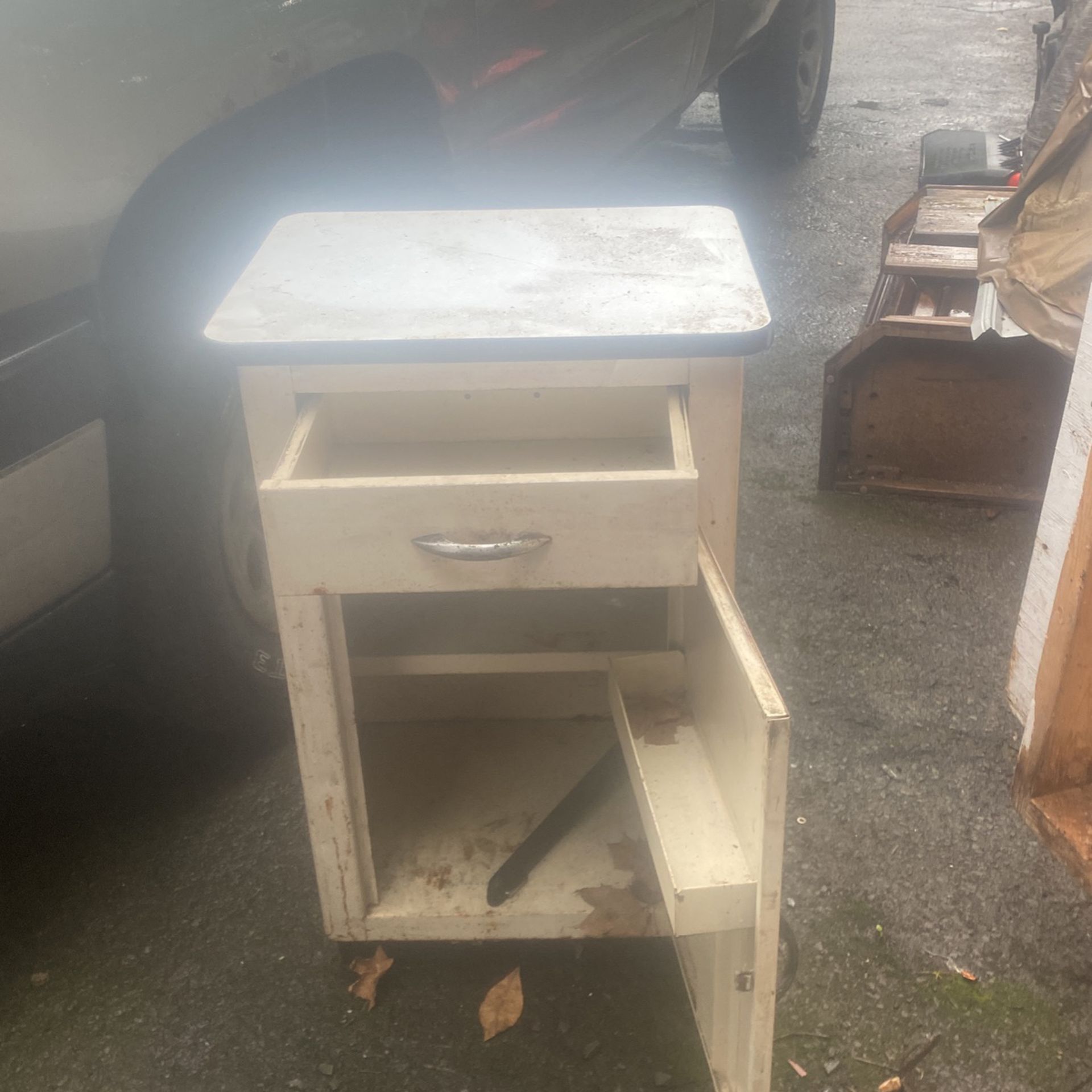 70’s Metal Cabinet And Chair