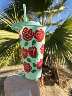 Rose Tumblr Cup With Lid, Hand Made 