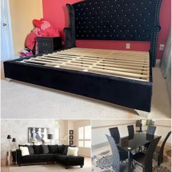 ❤️🔥3 ROOM PACKAGE DEAL !! $1545 INCLUDING DELIVERY!  PACKAGE DEAL INCLUDES: KING SIZE BED! GLAM SECTIONAL! 7 PIECE DINING SET !  YOU DON’T PAY UNTIL 