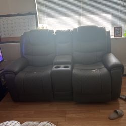 Gray Leather Reclining 2 Seater Couch