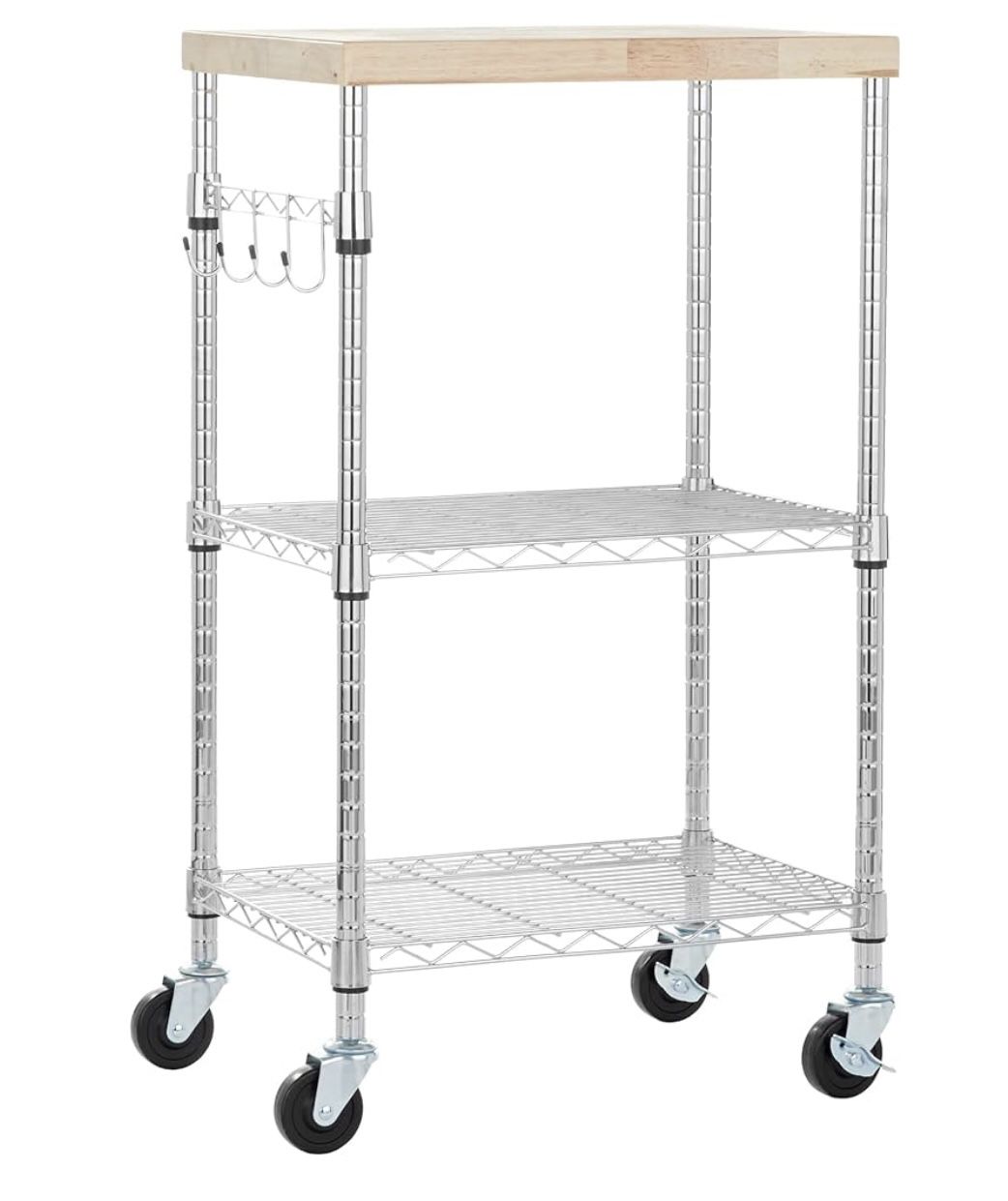 3-Tier Rolling Kitchen Cart with Wood Top – Like New!