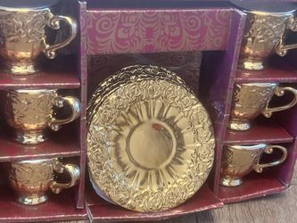 Luxury Turkish Coffee & Tea Cup Set – 12-Piece Gold Plated (New & Sealed)