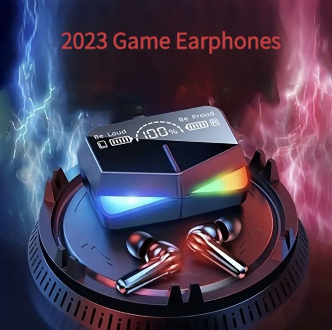 M28  Audífono, Gaming Earbuds: 9D Stereo Sound, Low Latency, Noise Cancellation Mic, Wireless Charging, Bluetooth