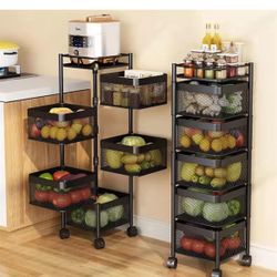 5-Tier Rotating Storage Rack, Fruit and Vegetable Cart, Fruit Basket for Kitchen, Pantry Storage Cart, Rotating Storage Rack, Rotating Storage Shelf, 