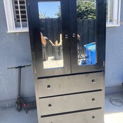Wardrobe Black With Mirror Closet - Moblero 