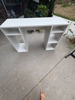 White Desk with Built-In Shelves