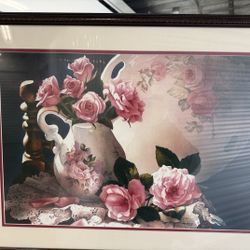 Pink Rose Floral Scene Framed Art 