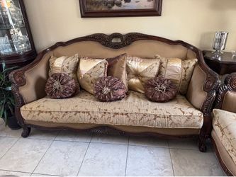 Traditional Carved Wood Sofa