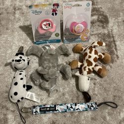 Disney Pacifiers and Animal Clip Lot NWOT
