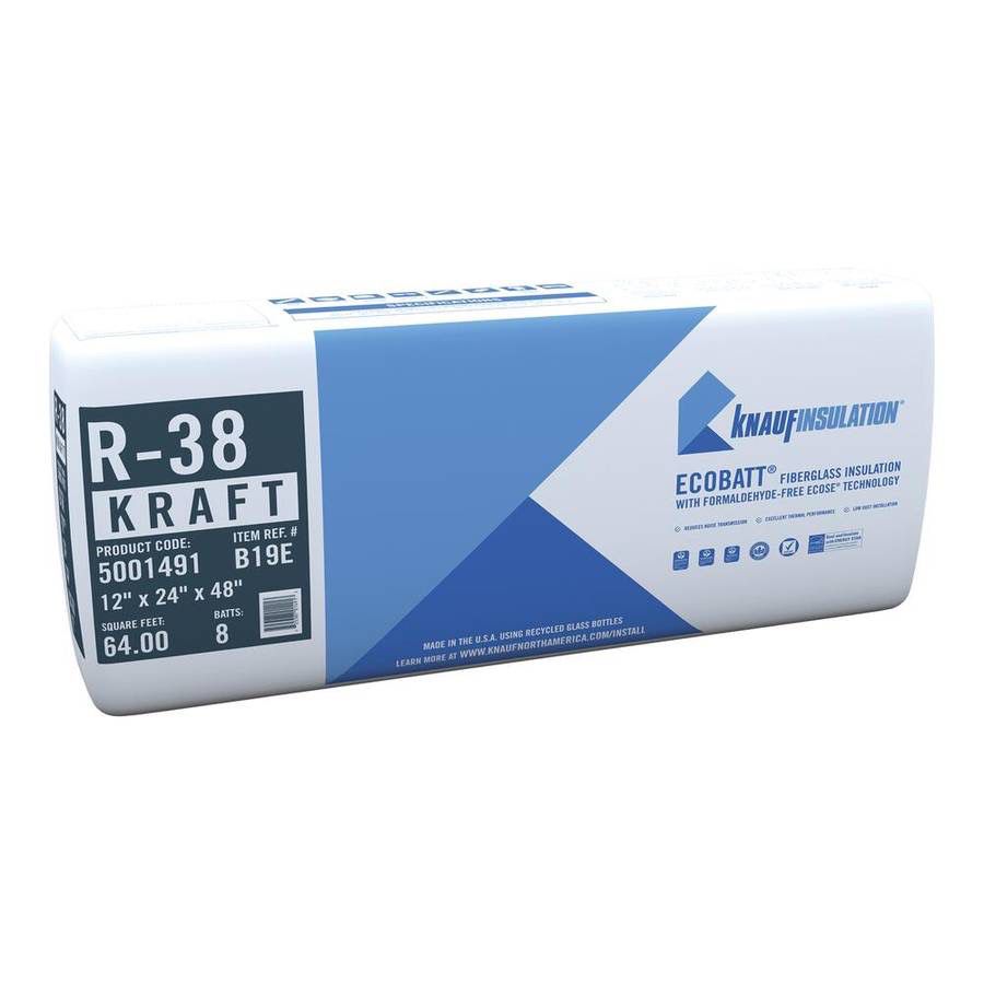  R-38 EcoBatt® Kraft Faced Fiberglass Insulation Batt 12" x 24" x 48"