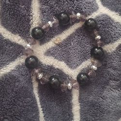 BLACK AND SILVER BEAD CHARM BRACELET