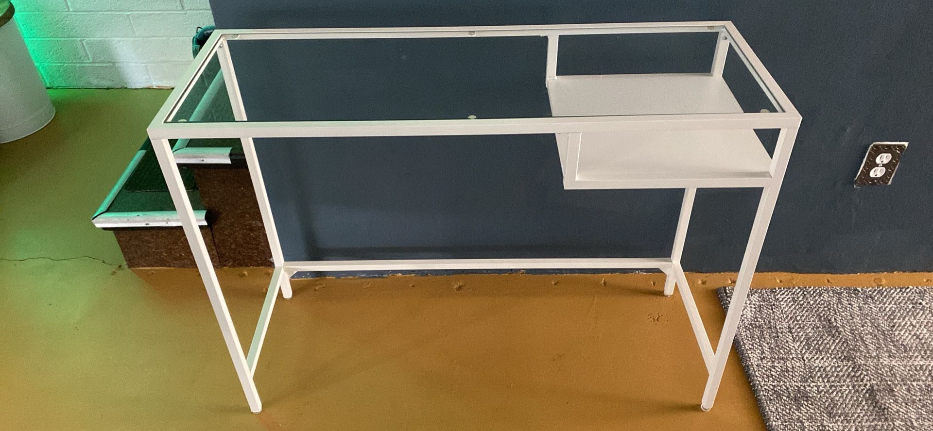 Cute White Metal Desk With Glass Top