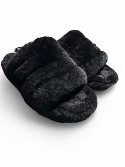 UGG Fluff Yeah Animalia Sandal Slippers Black Leopard Slingback - Size 7 #designer #slides       Tags: #emo #grunge bandtee band t shirt #tour t shirt