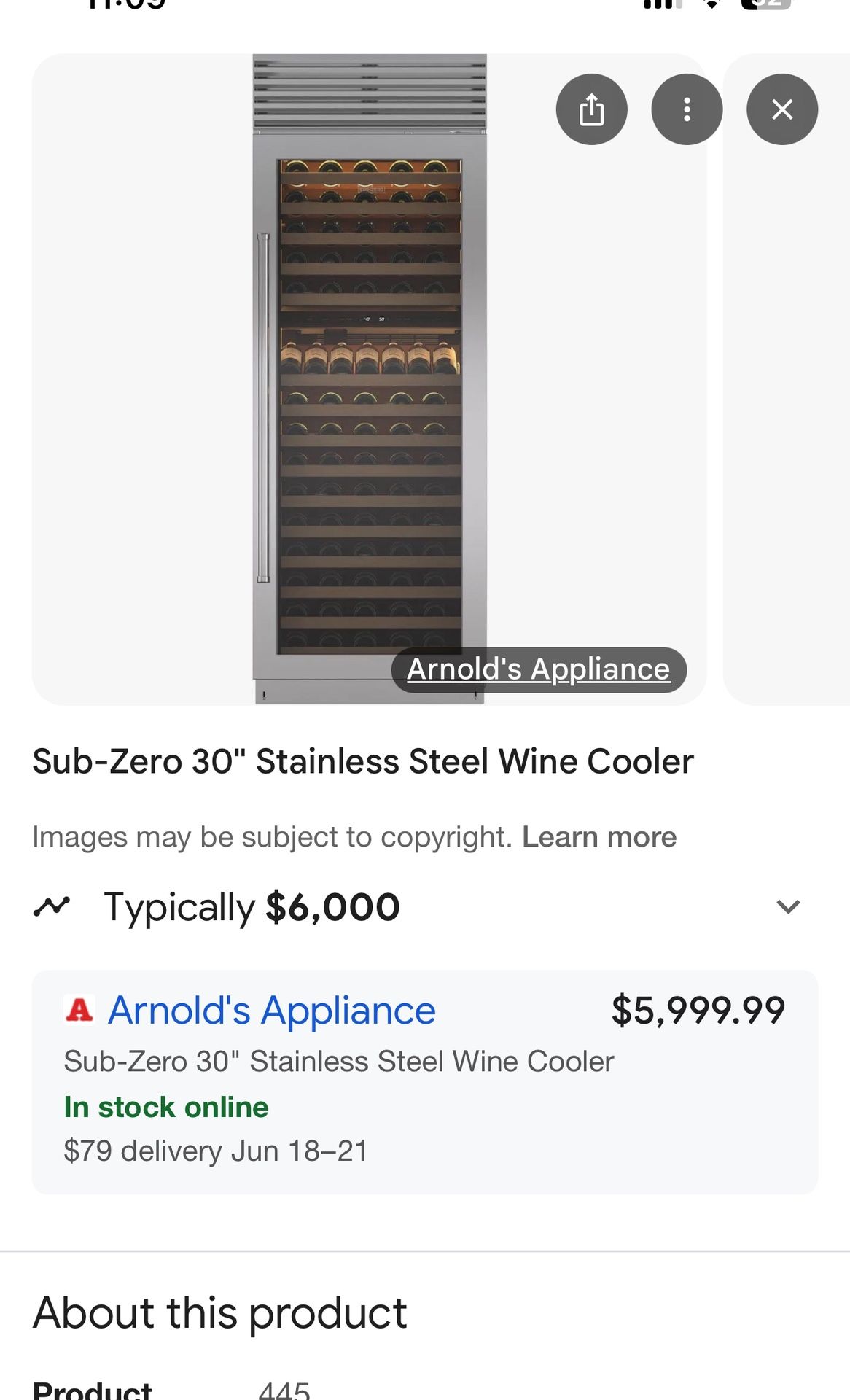 Subzero Wine Cellar 30”