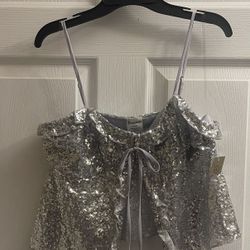 Brand New Glittery Silver Grey Party Cami Size S Juniors 