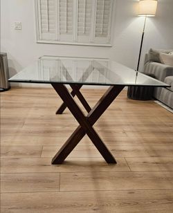 78" Modern Glass Dining Table – Wood X-Base