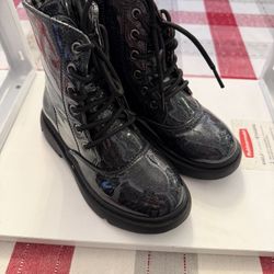 Black Glitter Girl Combat Boots 