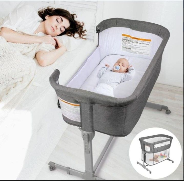 3 in 1 Baby Bassinet, Bedside Sleeper, & Playpen, Easy Folding Portable Crib (Grey)- KoolaBaby (Bassinet)