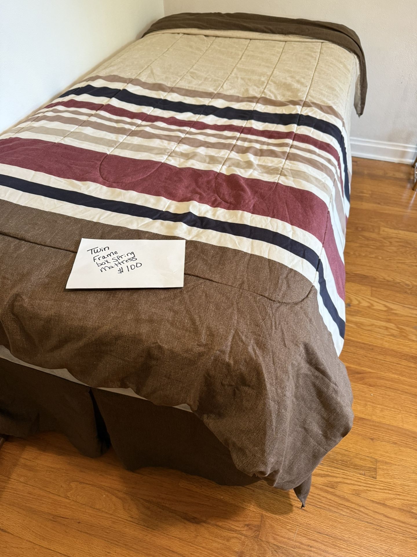 Twin Bed Frame, Box Spring & Mattress