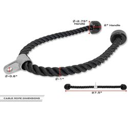 Exercise Garage Fit Gym Cable Revolving Solid Curl Bar Double Tricep Pressdown Rope 3 Bundle