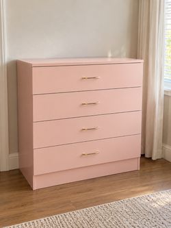 Pink 4-Drawer Dresser with Gold Handles