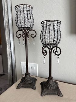 Crystal Bead Wire Candle Holder Set of 2
