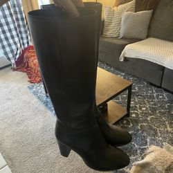 Narrow Calf Black Leather Boots 