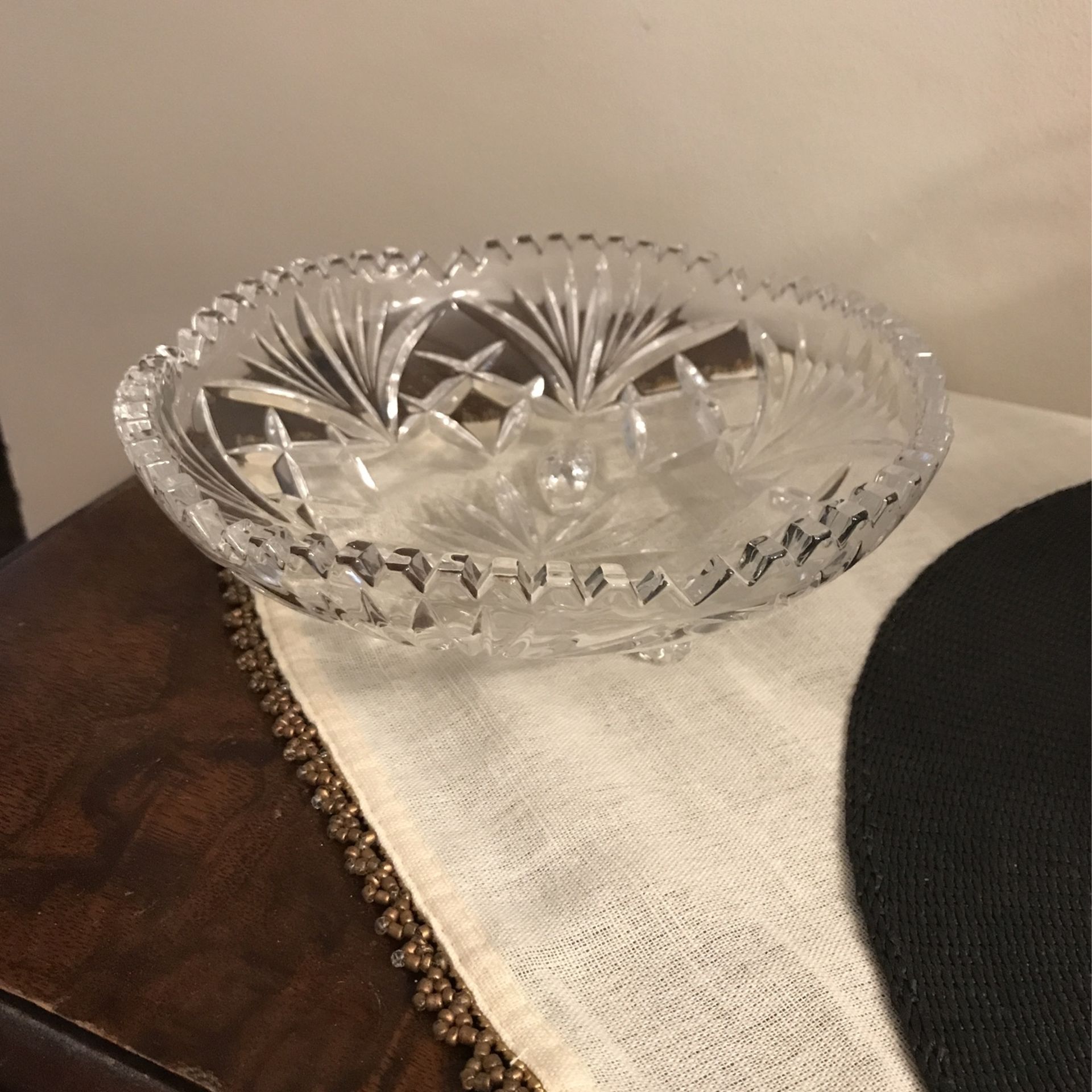 Hand Cut Crystal Clear Glass Footed Bowl -7 1/2”