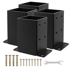 4x4 Post Base 4PCS, Inner Size 3.5x3.5 Inch Fence Post Anchor, Rust-Proof Heavy Duty Metal Black Powder-Coated Railing Post Brackets, for Support Deck
